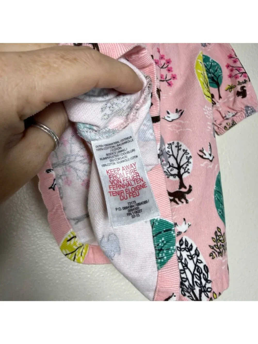 Baby Boden Pink Woodland Print Dress 100% Cotton Long Sleeve 3-6 Months
